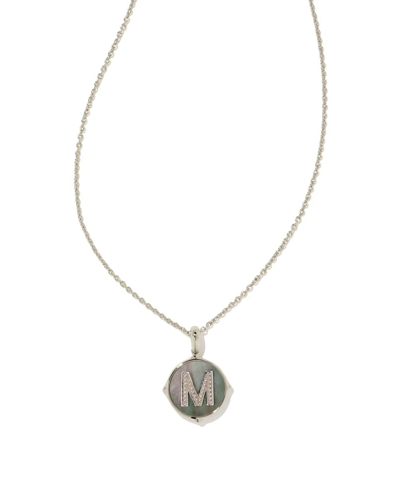 Kendra Scott Letter M Silver Disc Pendant Necklace in Black Mother-of-Pearl-Kendra Scott-The Bugs Ear