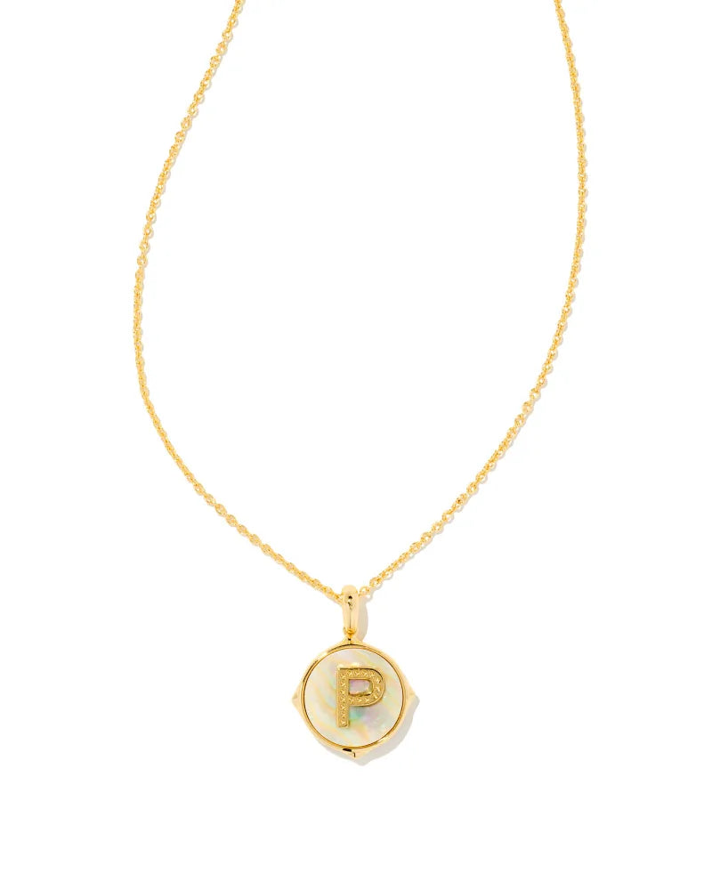 Kendra Scott Letter P Gold Disc Pendant Necklace in Iridescent Abalone-Kendra Scott-The Bugs Ear