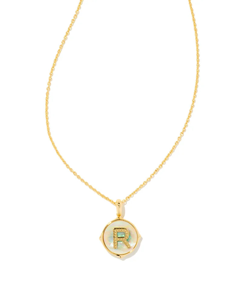 Kendra Scott Letter R Gold Disc Pendant Necklace in Iridescent Abalone-Kendra Scott-The Bugs Ear
