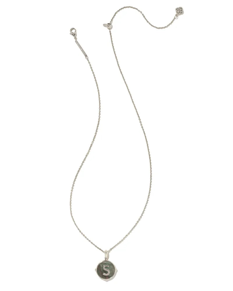 Kendra Scott Letter S Silver Disc Pendant Necklace in Black Mother-of-Pearl-Kendra Scott-The Bugs Ear