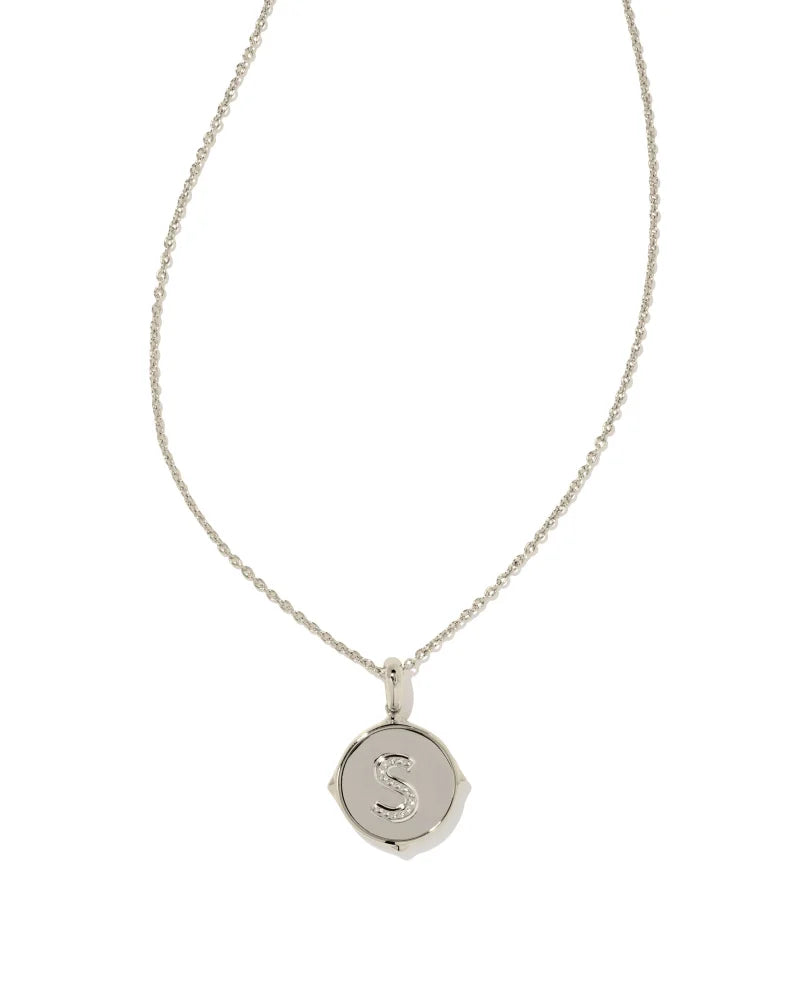 Kendra Scott Letter S Silver Disc Pendant Necklace in Black Mother-of-Pearl-Kendra Scott-The Bugs Ear