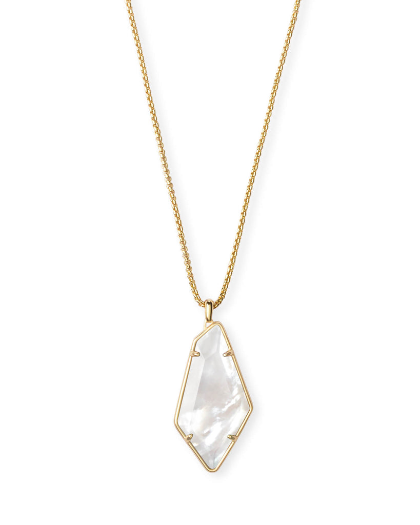 Kendra Scott Lilith Gold Long Pendant Necklace In Ivory Mother-Of-Pearl-Kendra Scott-The Bugs Ear