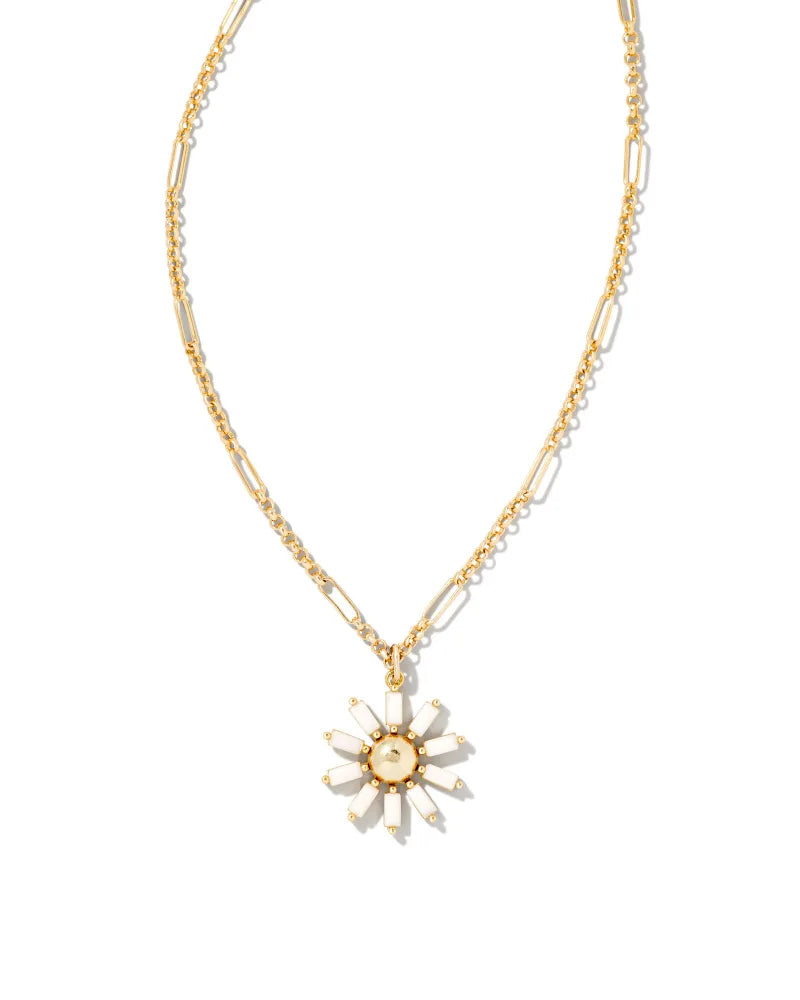 Kendra Scott Madison Daisy Bright Silver Short Pendant Necklace in White Opaque Glass-Kendra Scott-The Bugs Ear