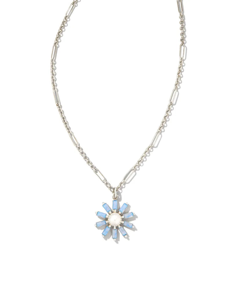Kendra Scott Madison Daisy Bright Silver Short Pendant Necklace in Light Blue Opal Crystal-Kendra Scott-The Bugs Ear