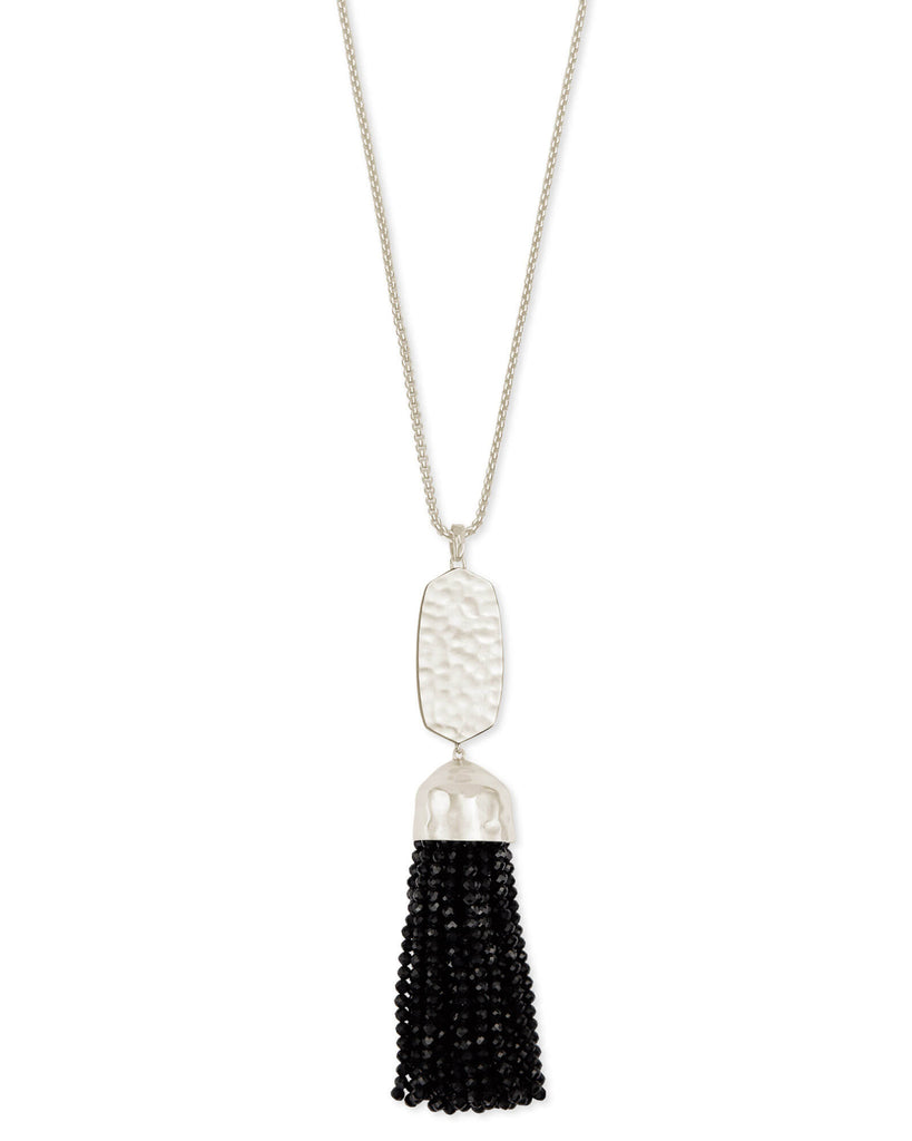 Kendra Scott Monroe Silver Long Pendant Necklace In Black Opaque Glass-Kendra Scott-The Bugs Ear