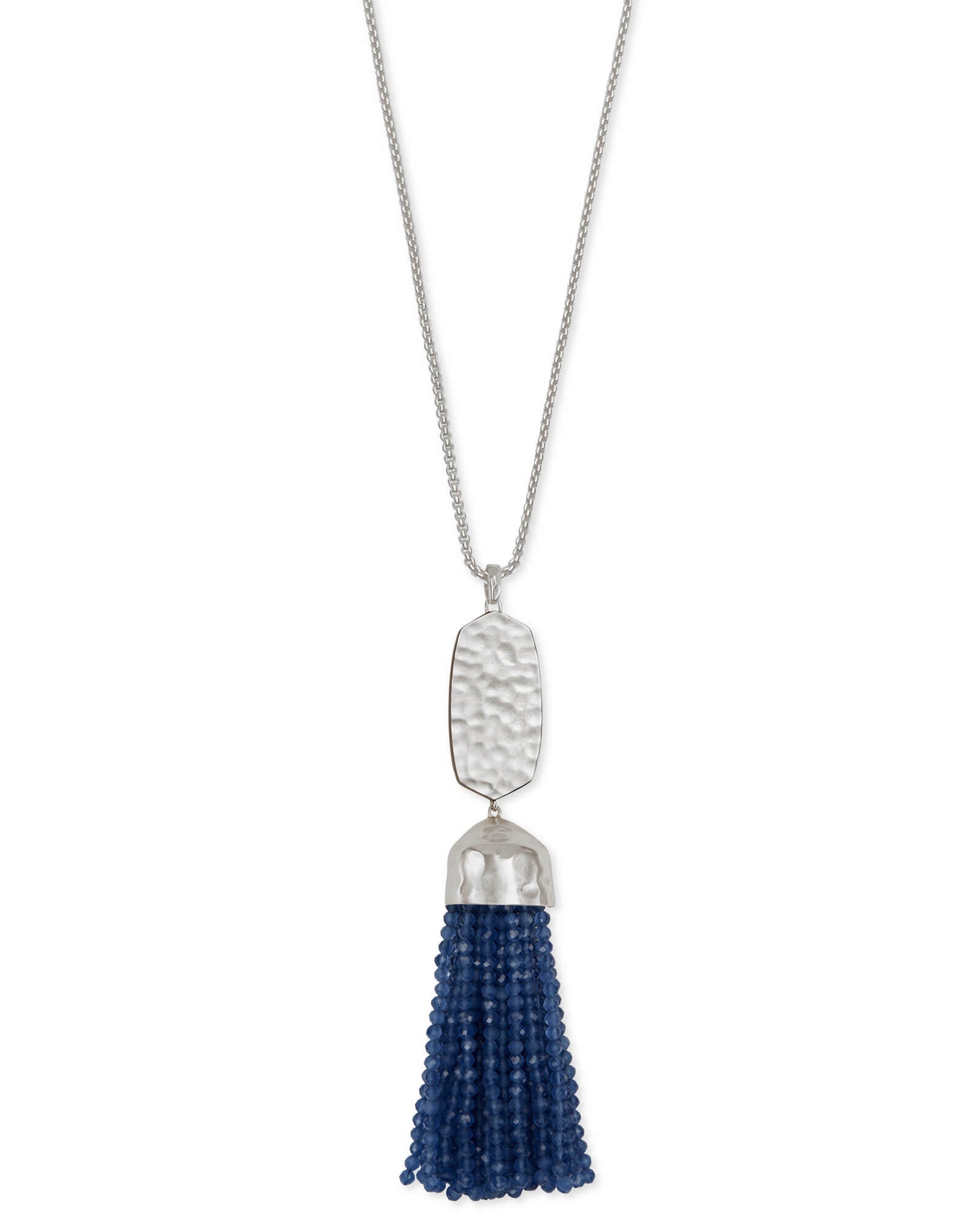 Kendra Scott Monroe Silver Long Pendant Necklace In Navy Cats Eye