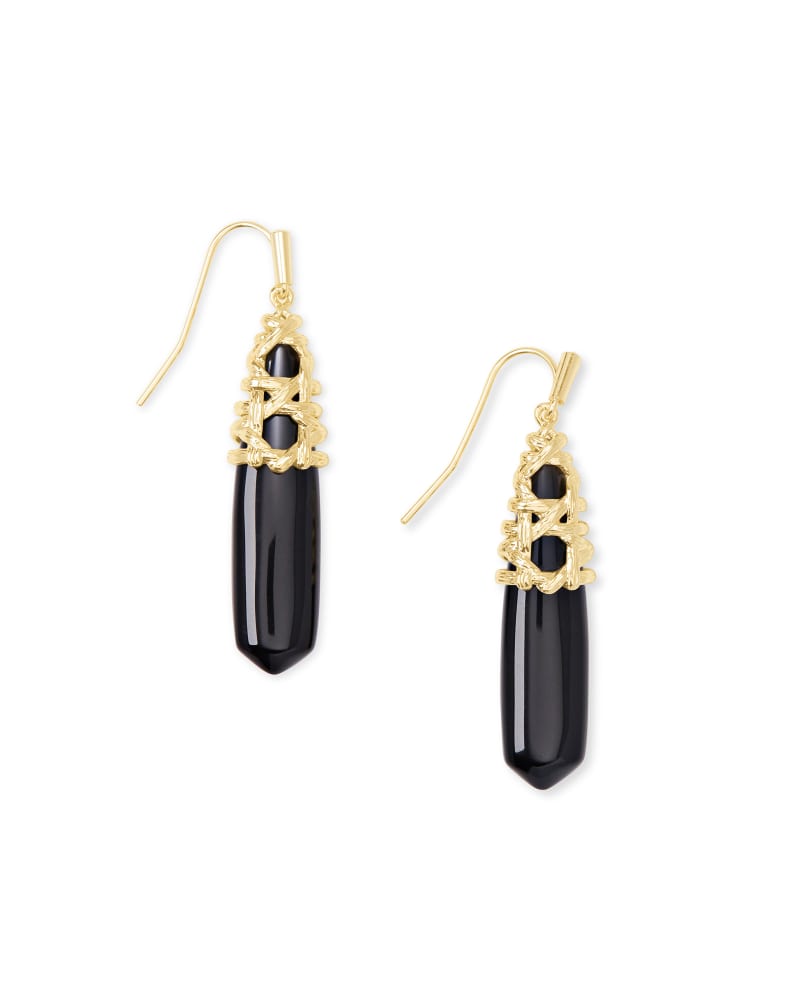 Kendra Scott Natalie Gold Drop Earrings In Black Obsidian-Kendra Scott-The Bugs Ear