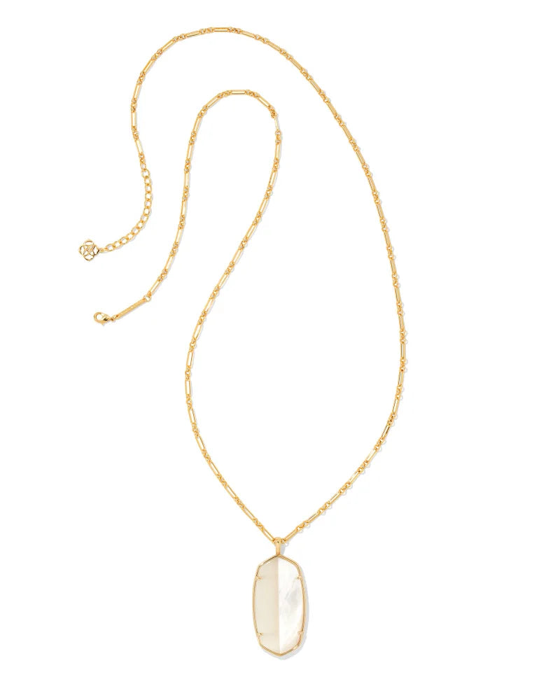 Kendra Scott Reid Gold Intarsia Long Pendant Necklace In White Intarsia-Kendra Scott-The Bugs Ear