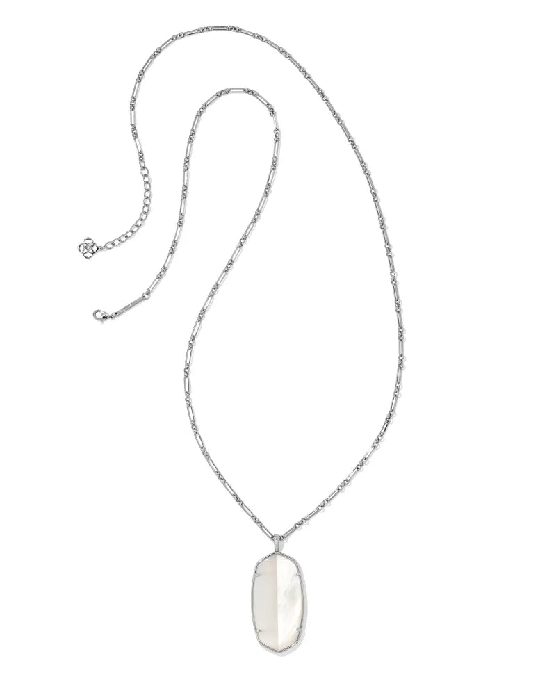 Kendra Scott Reid Silver Intarsia Long Pendant Necklace In White Intarsia-Kendra Scott-The Bugs Ear