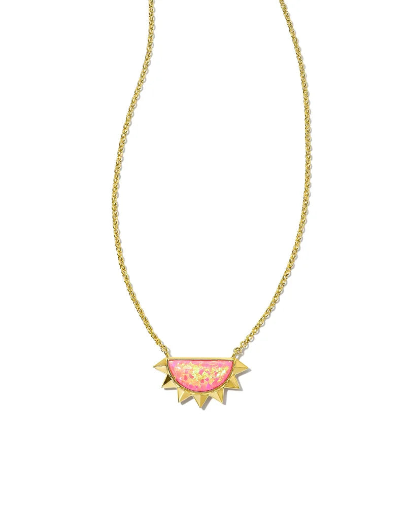 Kendra Scott Sienna Gold Half Sun Pendant Necklace in Bright Pink Kyocera Opal-Kendra Scott-The Bugs Ear