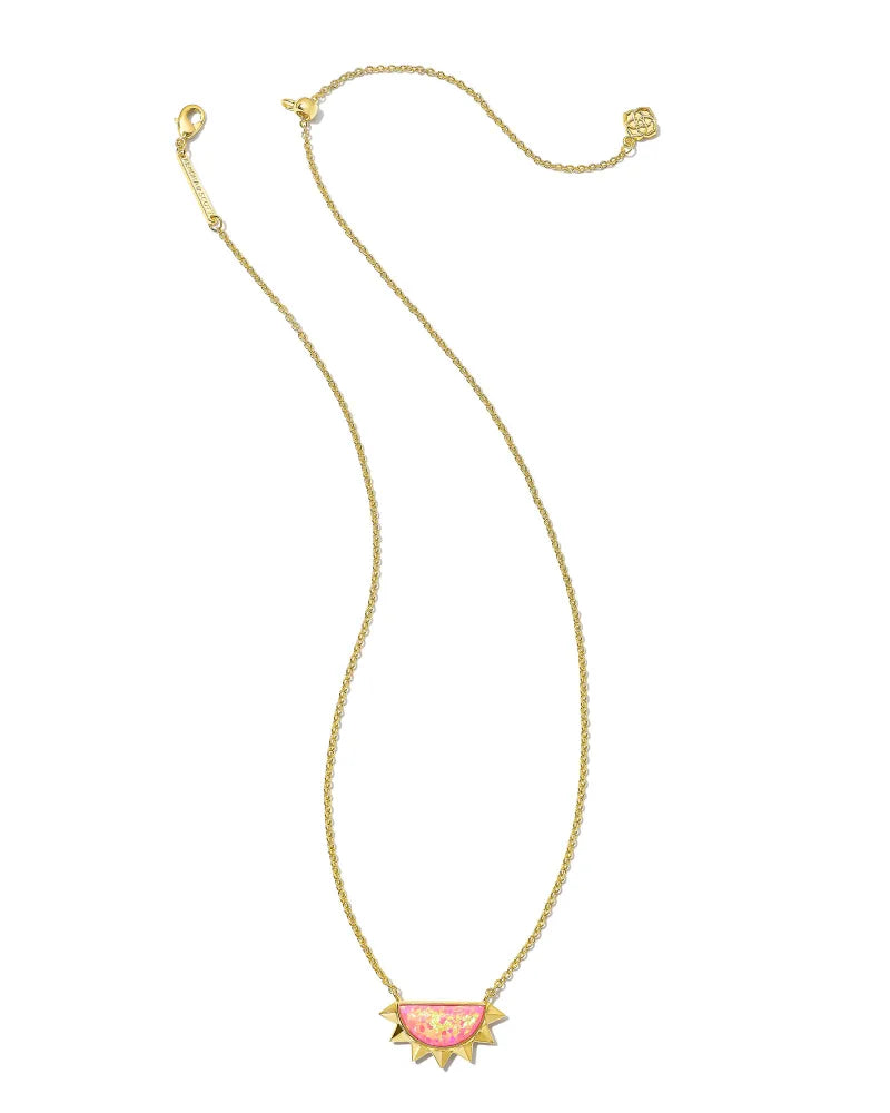 Kendra Scott Sienna Gold Half Sun Pendant Necklace in Bright Pink Kyocera Opal-Kendra Scott-The Bugs Ear