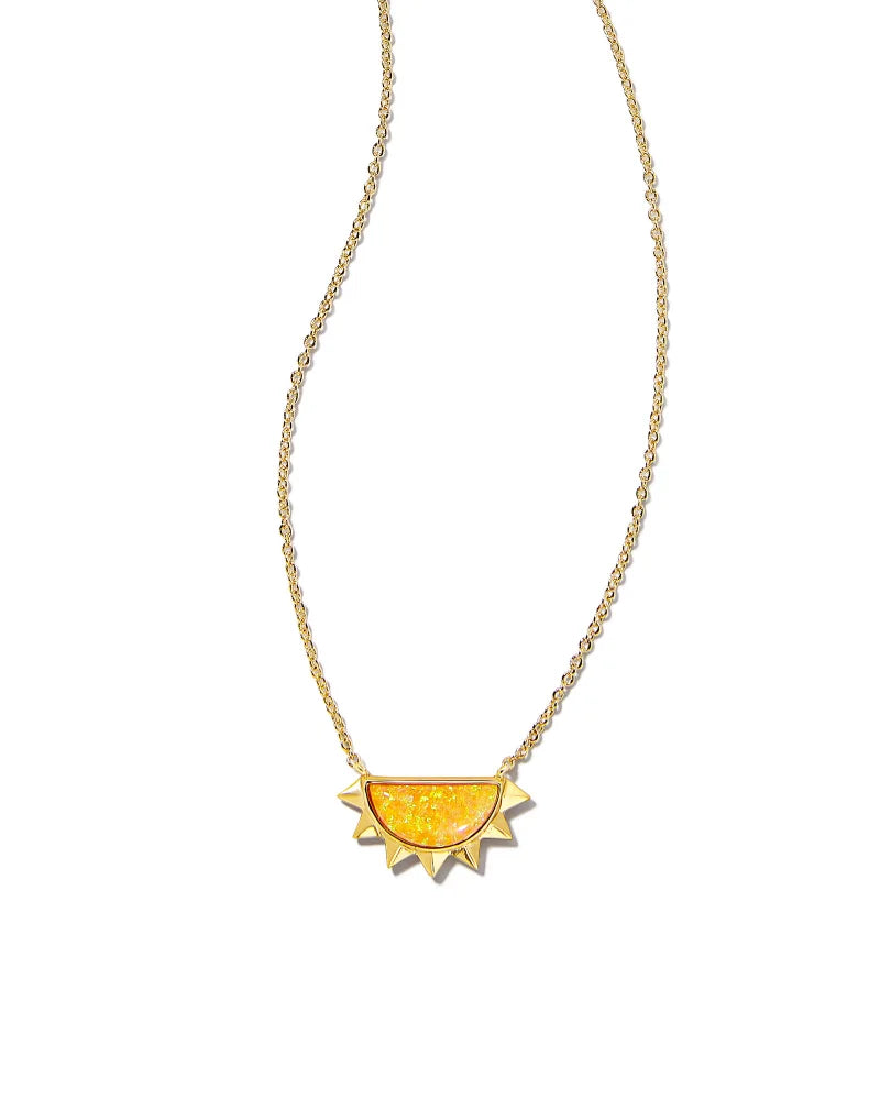 Kendra Scott Sienna Gold Half Sun Pendant Necklace in Citrus Kyocera Opal-Kendra Scott-The Bugs Ear