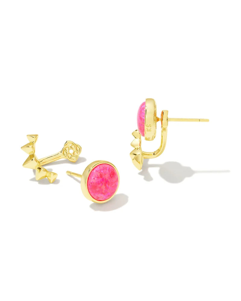 Kendra Scott Sienna Gold Ear Jacket Earrings in Bright Pink Kyocera Opal-Kendra Scott-The Bugs Ear