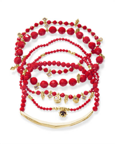 Kendra Scott Supak Gold Beaded Bracelet Set In Red Pearl-Kendra Scott-The Bugs Ear