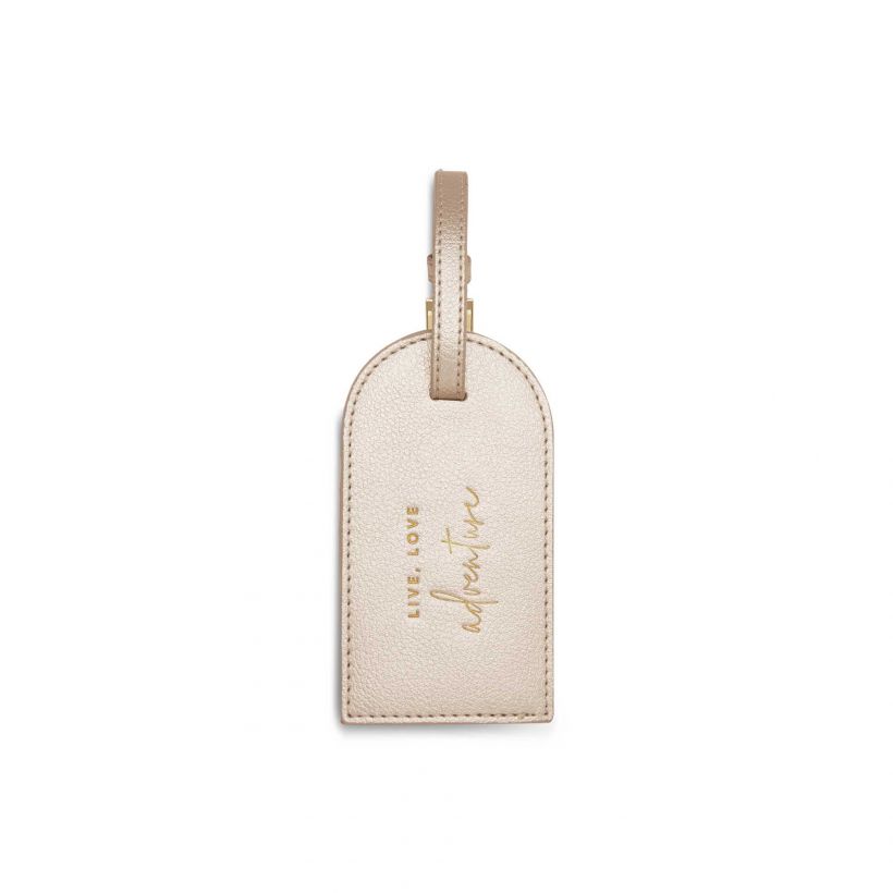 Katie Loxton Luggage Tag Live, Love, Adventure Metallic Champagne-Katie Loxton-The Bugs Ear