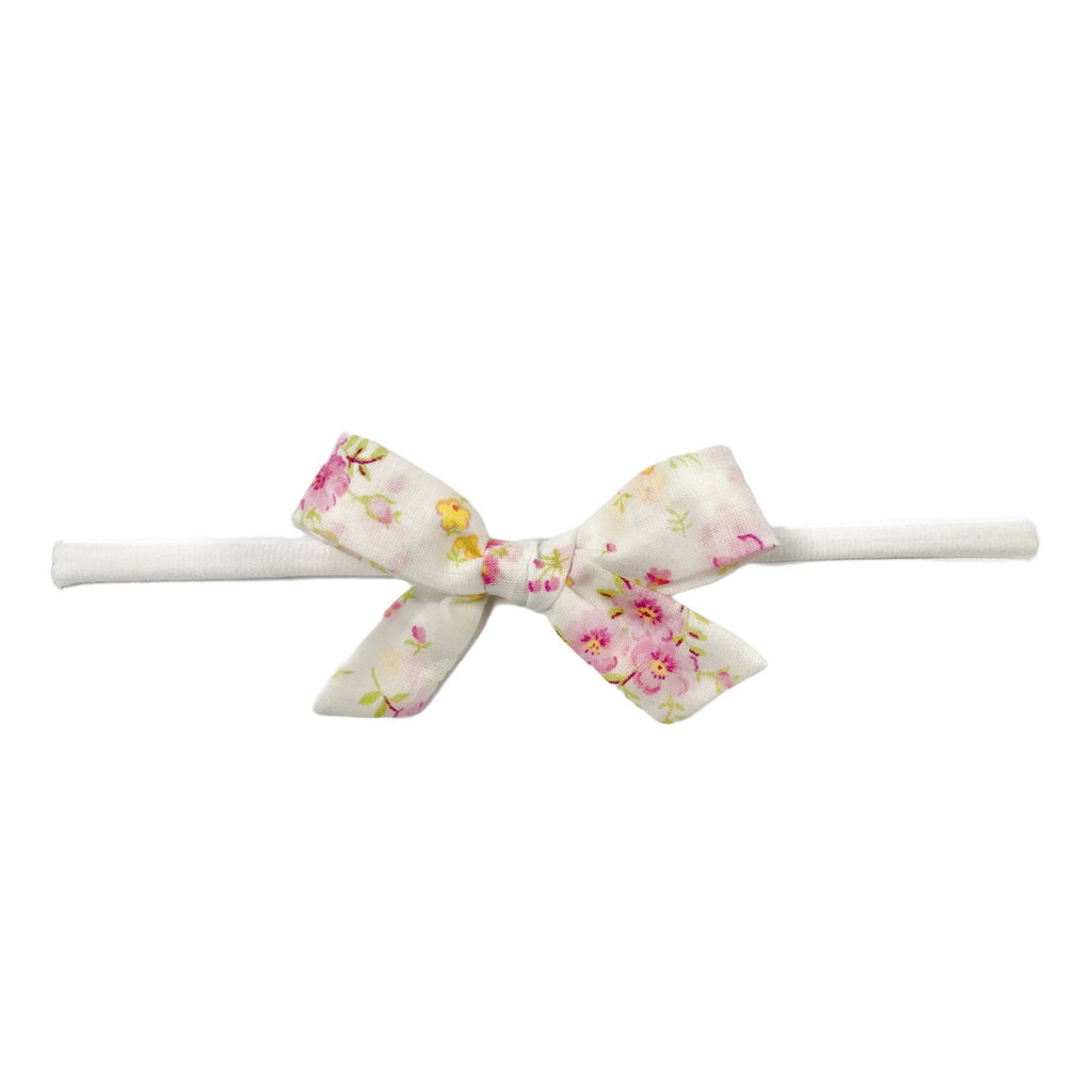Baby Bling Cotton Print Bow White Pink Floral-Baby Bling-The Bugs Ear