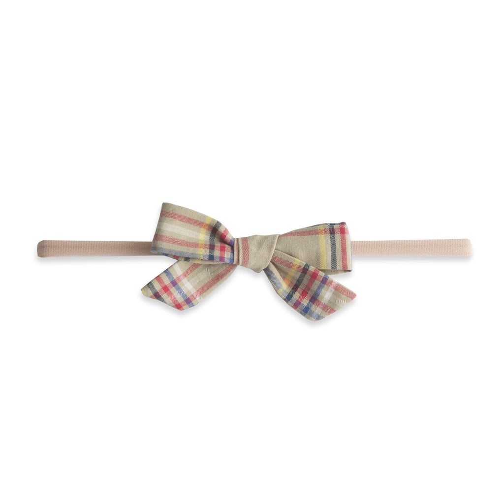 Baby Bling Cotton Print Bow Tan Plaid-Baby Bling-The Bugs Ear