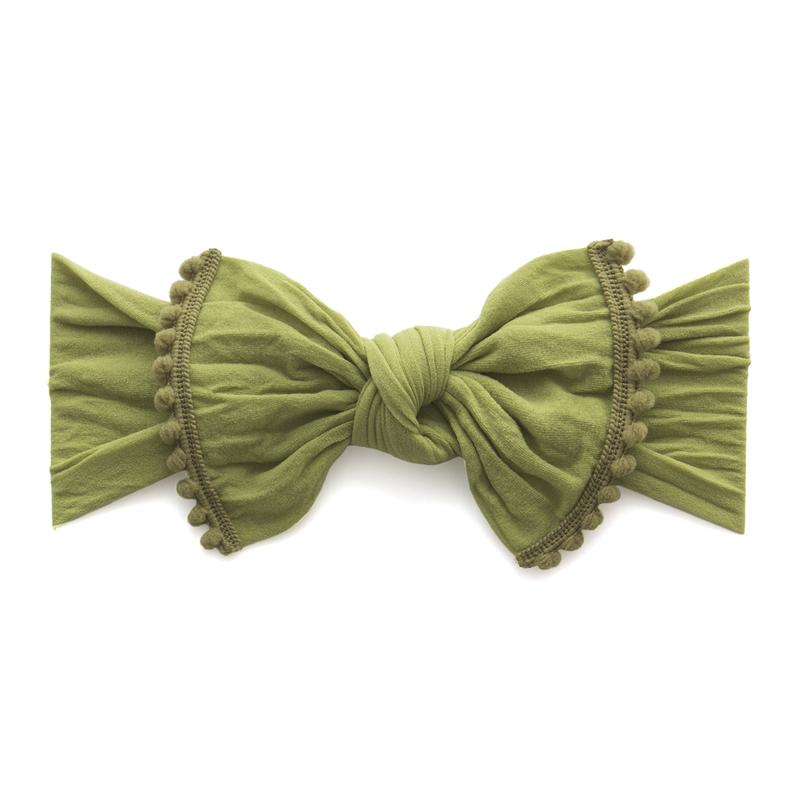 Baby Bling Trimmed Classic Knot Mini Pom Olive-Baby Bling-The Bugs Ear