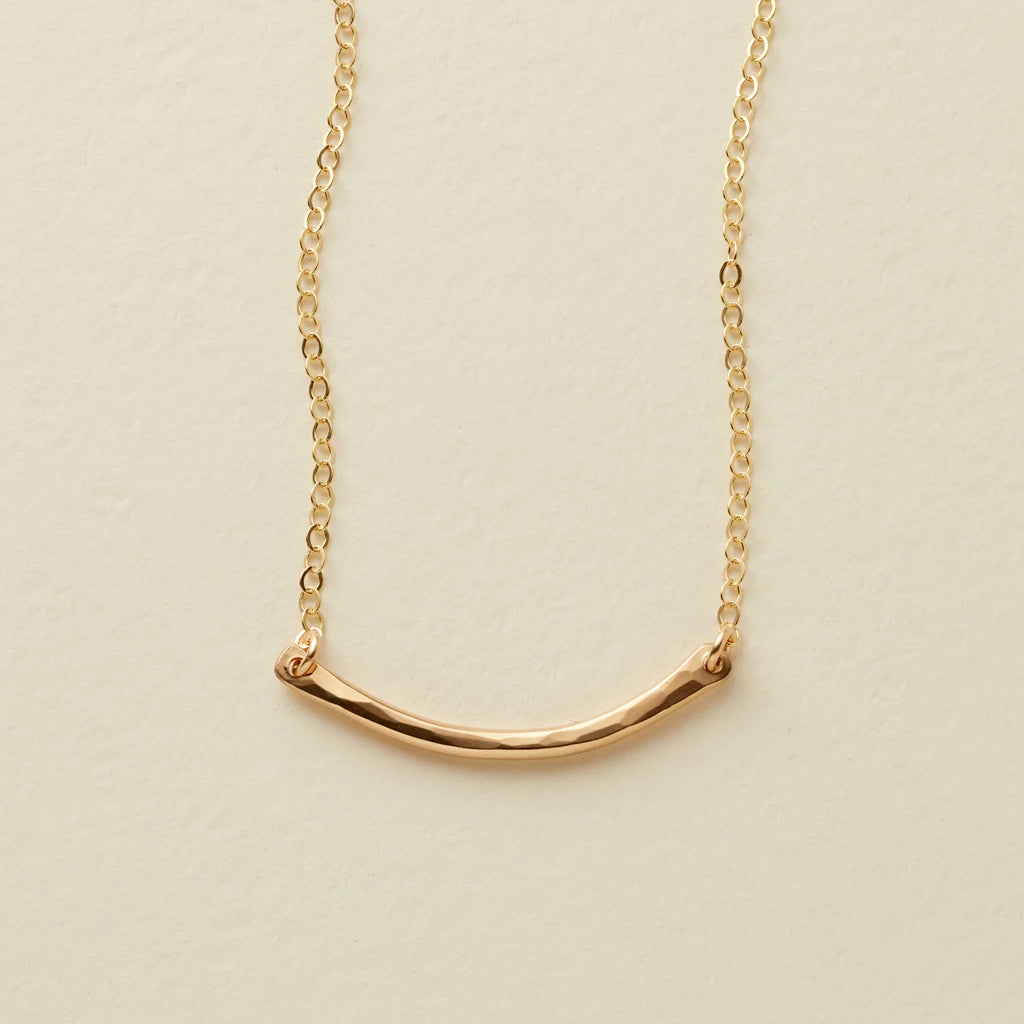 Hammered Crescent Bar Necklace in Gold-Made By Mary-The Bugs Ear