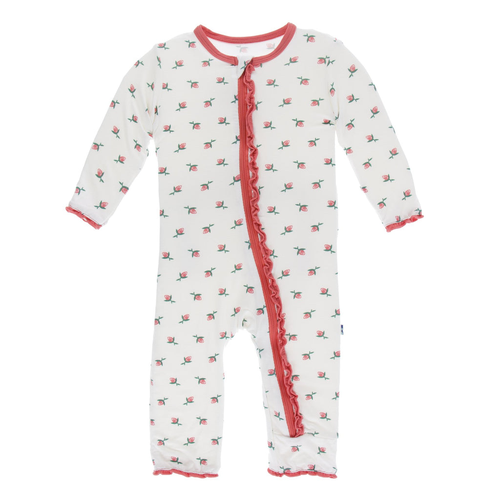 KicKee Pants London Muffin Ruffle Coverall with Zipper in Natural Rose Bud-KicKee Pants-The Bugs Ear