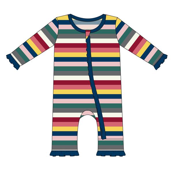 KicKee Pants London Muffin Ruffle Coverall with Zipper in Bright London Stripe-KicKee Pants-The Bugs Ear
