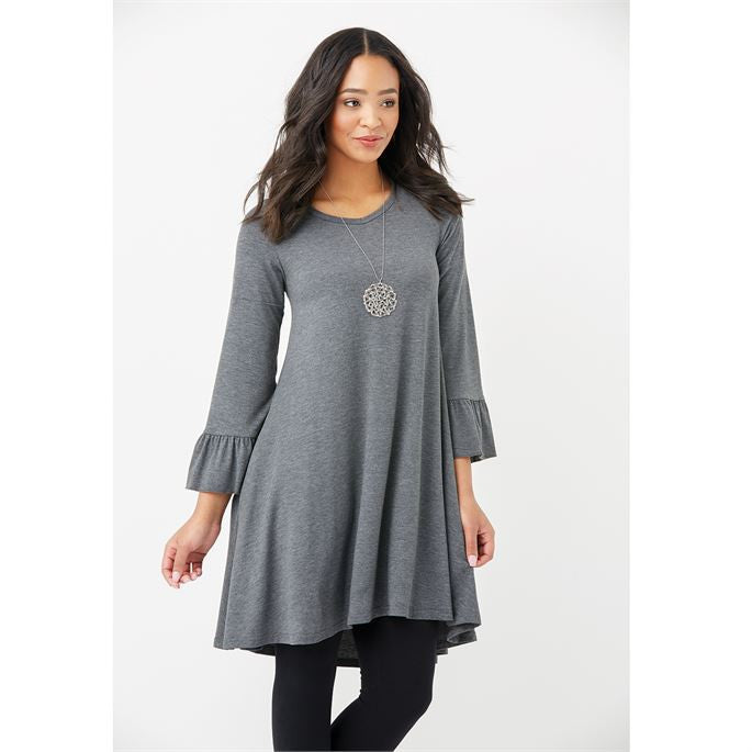 Roslyn Ruffle Sleeve Tunic With Pockets in Charcoal-Coco and Carmen-The Bugs Ear
