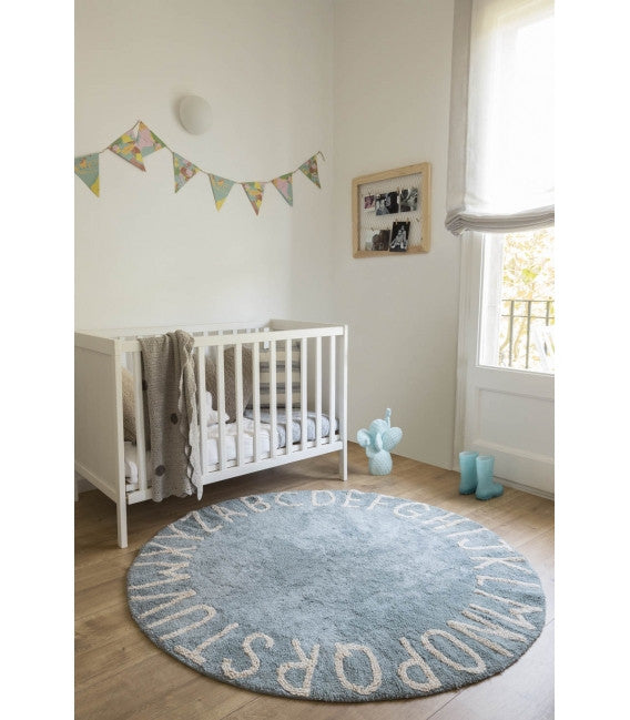 Round ABC Vintage Blue Rug-Lorena Canals-The Bugs Ear