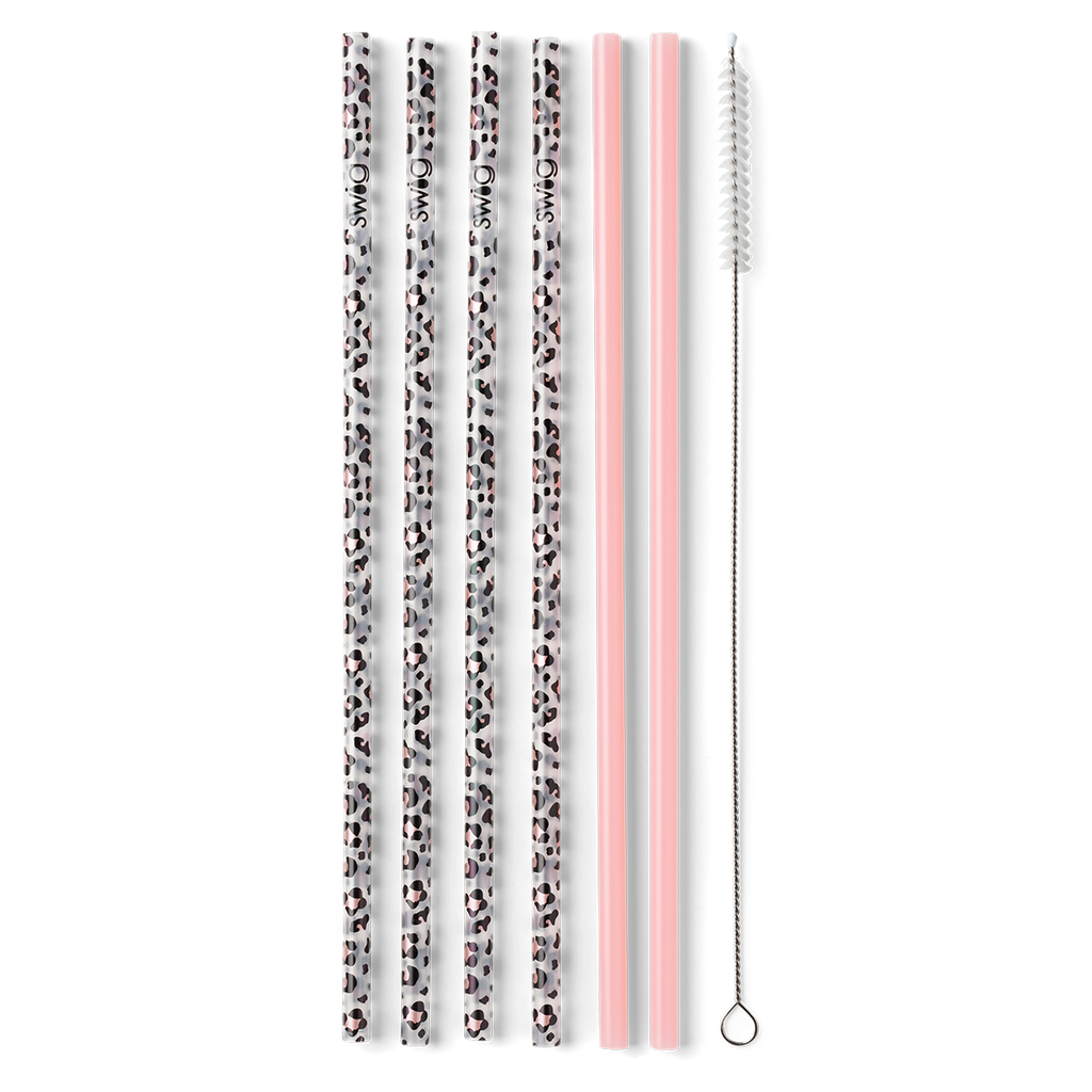 Swig Party Luxy Leopard + Blush Reusable Straw Set (Tall)-Swig-The Bugs Ear