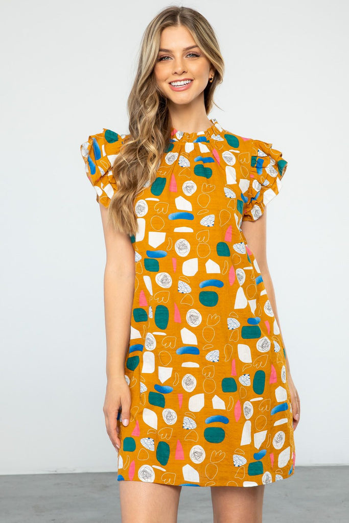 Tammy Abstract Print Dress in Mustard-THML-The Bugs Ear