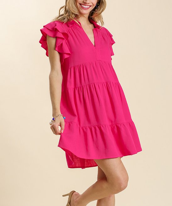 Frannie Hot Pink Tiered Dress-Umgee-The Bugs Ear